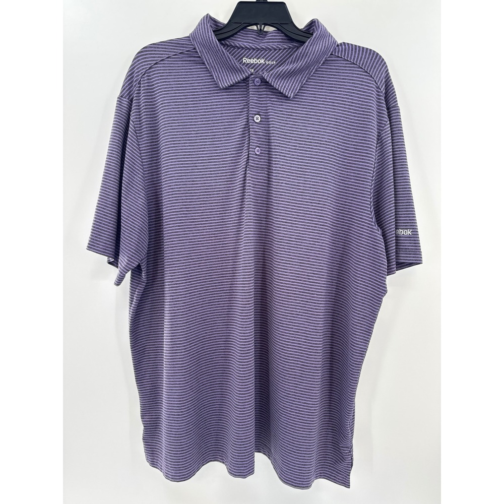Reebok Golf‎ Mens Big N Tall Purple Striped Short Sleeve Performance Polo 2XL